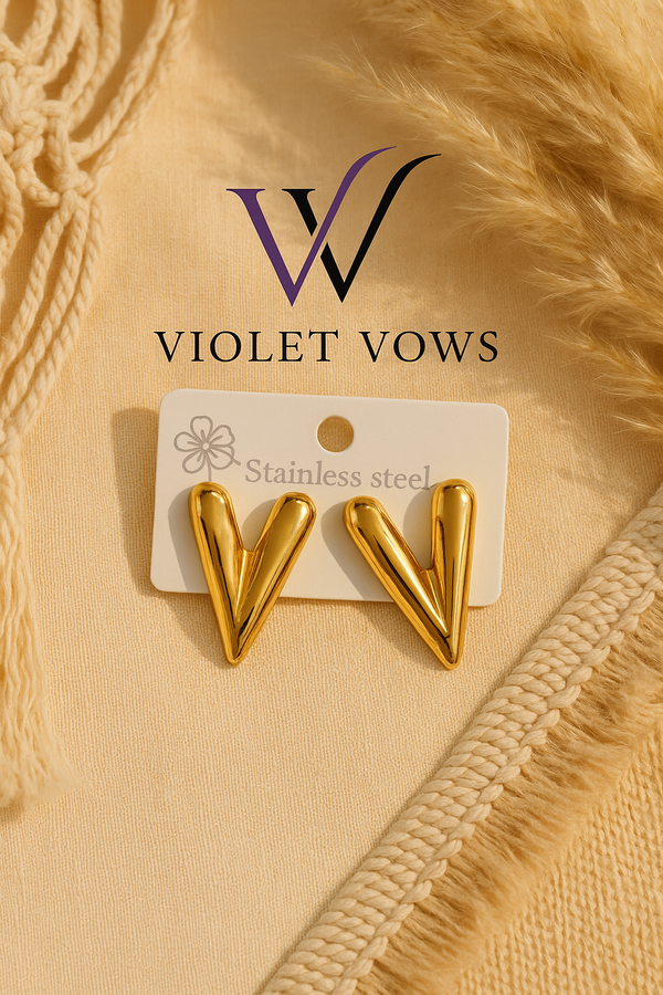 Sculpted Heart Studs - 3D Design | Gold Earrings for Women