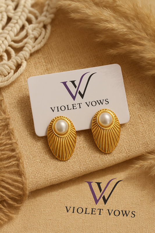 Golden Shell Pearl Studs