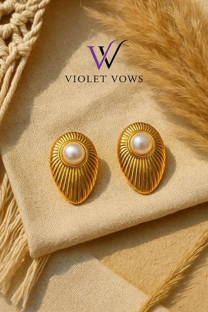 Golden Shell Pearl Studs