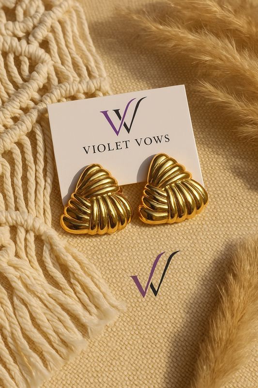 Golden Dual-Texture Triangle Studs
