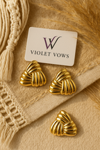 Golden Dual-Texture Triangle Studs