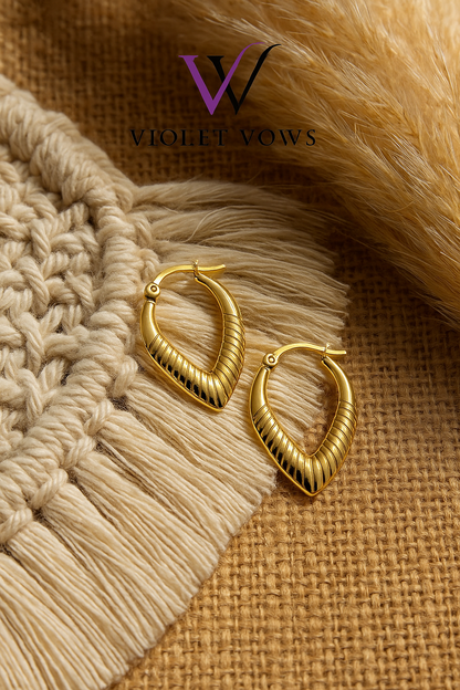 Elegant V-Shape Textured Gold Hoop Earrings