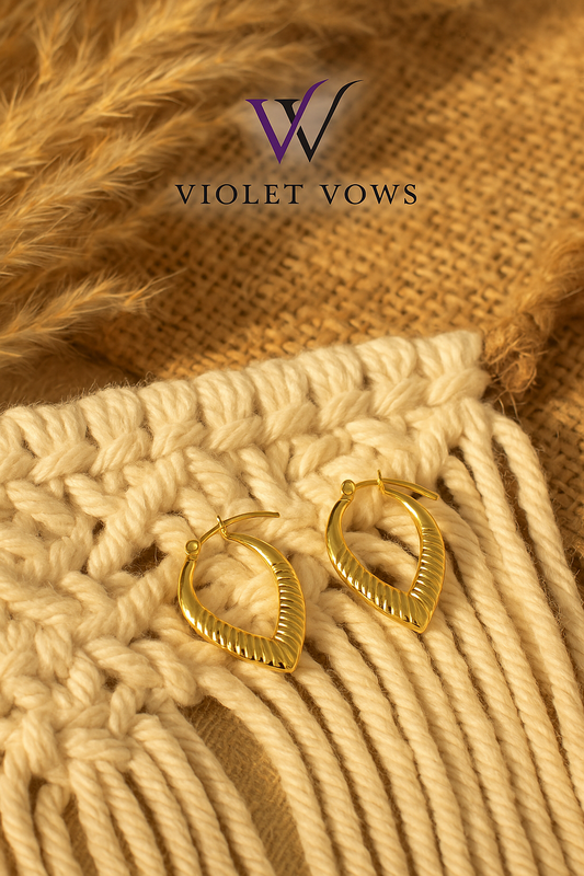 Elegant V-Shape Textured Gold Hoop Earrings
