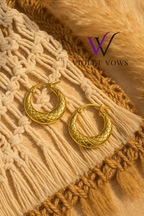 Basket Weave Textured Gold Hoop Earrings