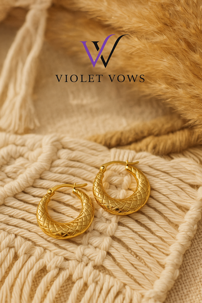 Basket Weave Textured Gold Hoop Earrings
