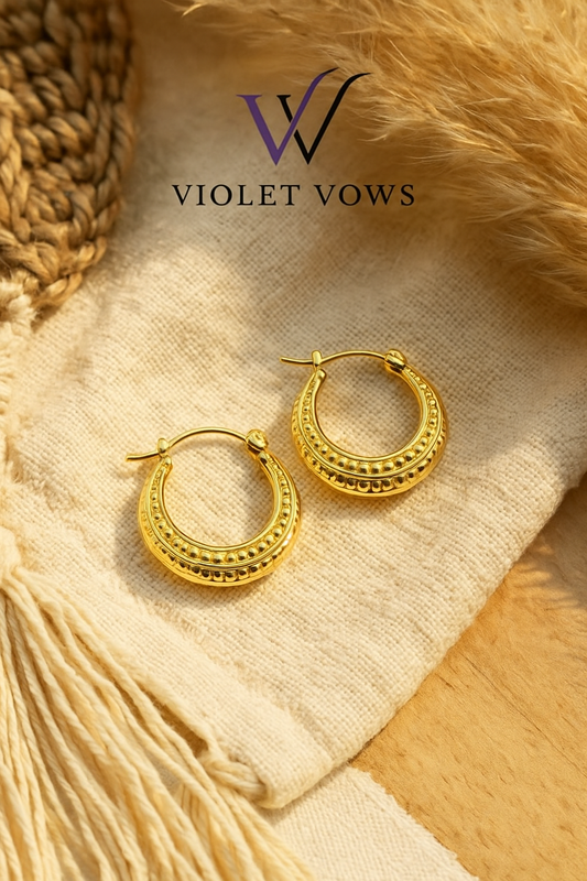 Detailed Filigree Pattern Gold Hoop Earrings
