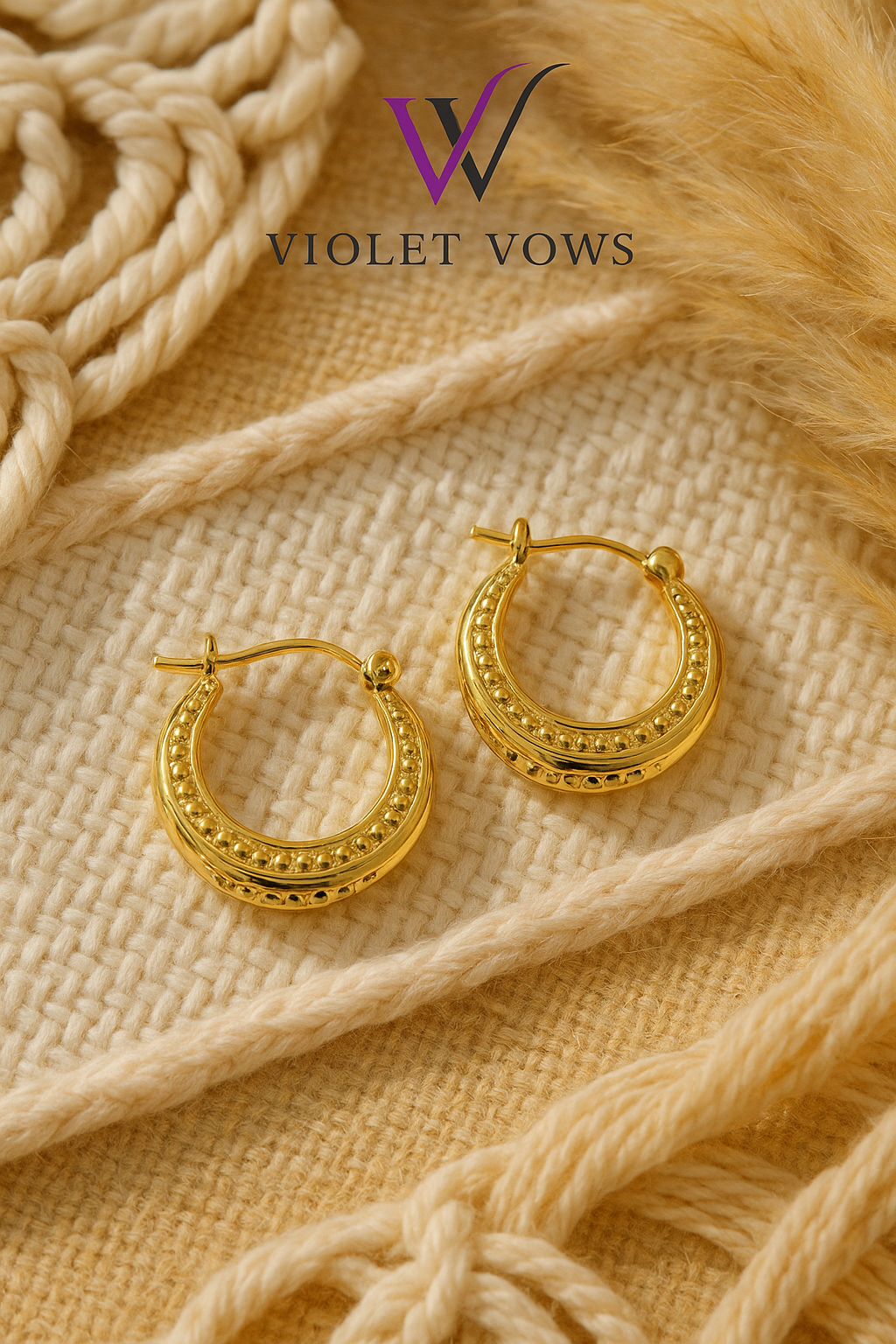 Detailed Filigree Pattern Gold Hoop Earrings