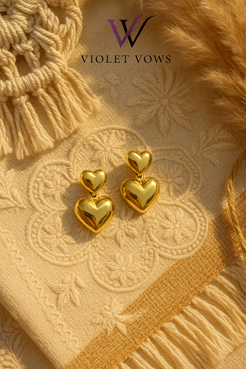 Golden Heart Drop Earrings