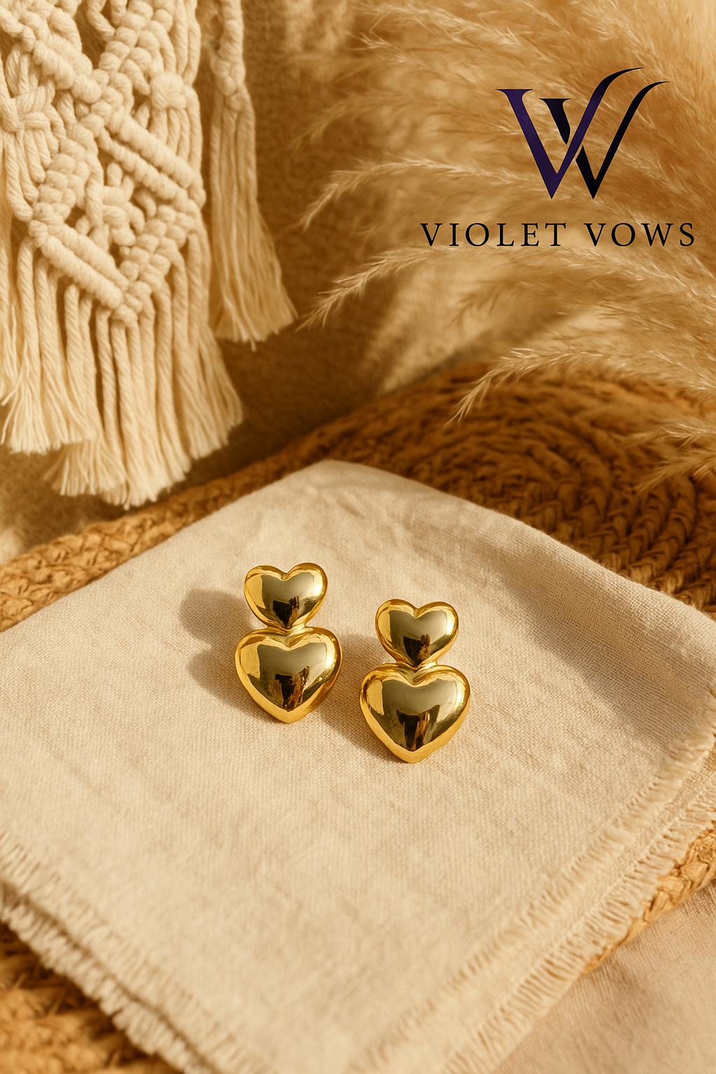 Golden Heart Drop Earrings
