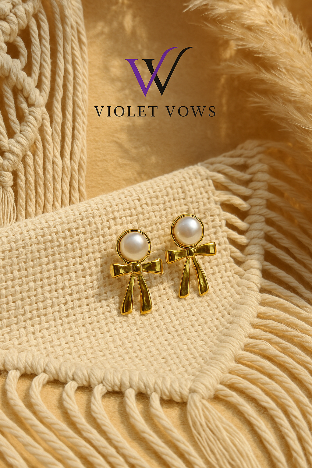 Pearl & Gold Bow Earrings