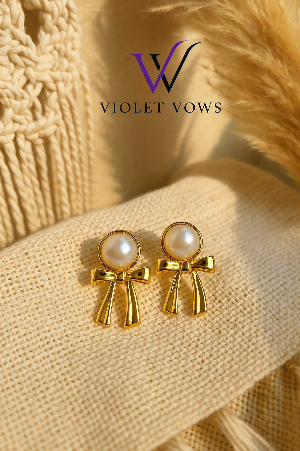 Pearl & Gold Bow Earrings