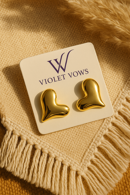 Fluid Golden Heart Earrings - Modern Abstract Studs