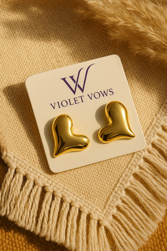 Fluid Golden Heart Earrings - Modern Abstract Studs