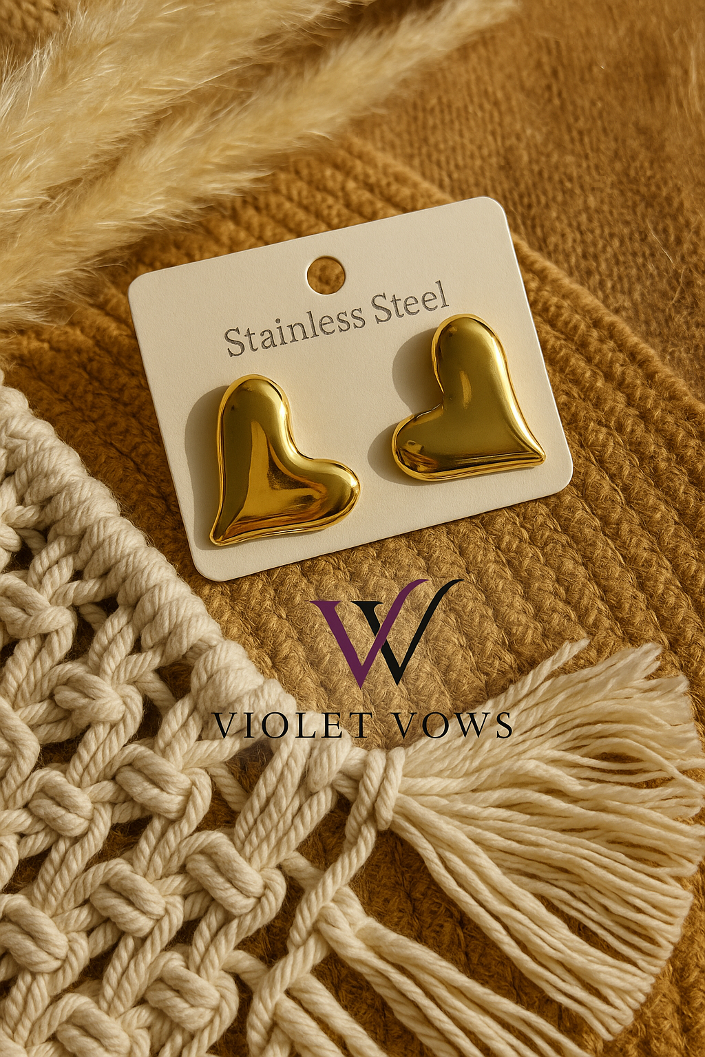 Fluid Golden Heart Earrings - Modern Abstract Studs