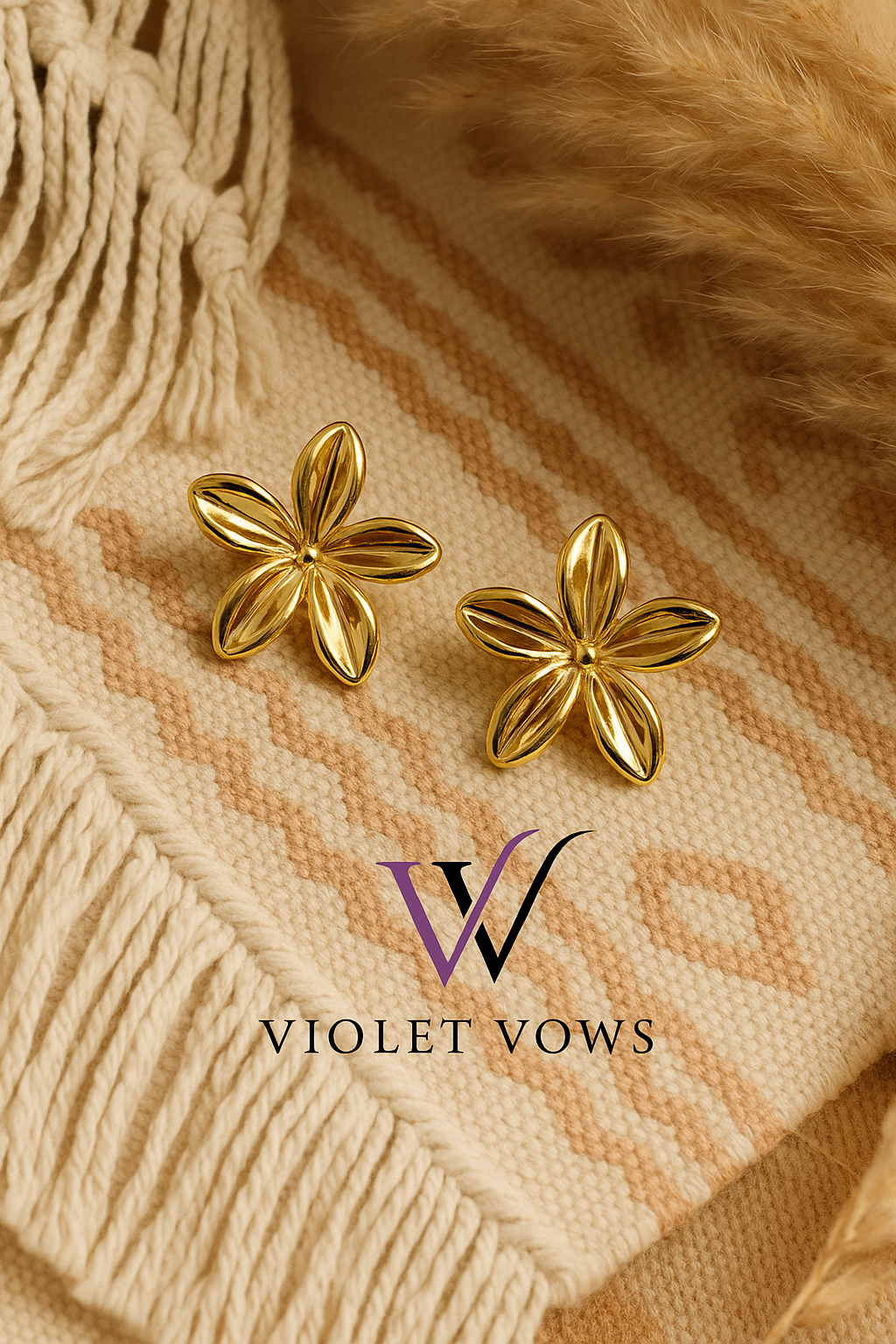 Golden Blossom Petal Earrings - Boho Chic Floral Studs