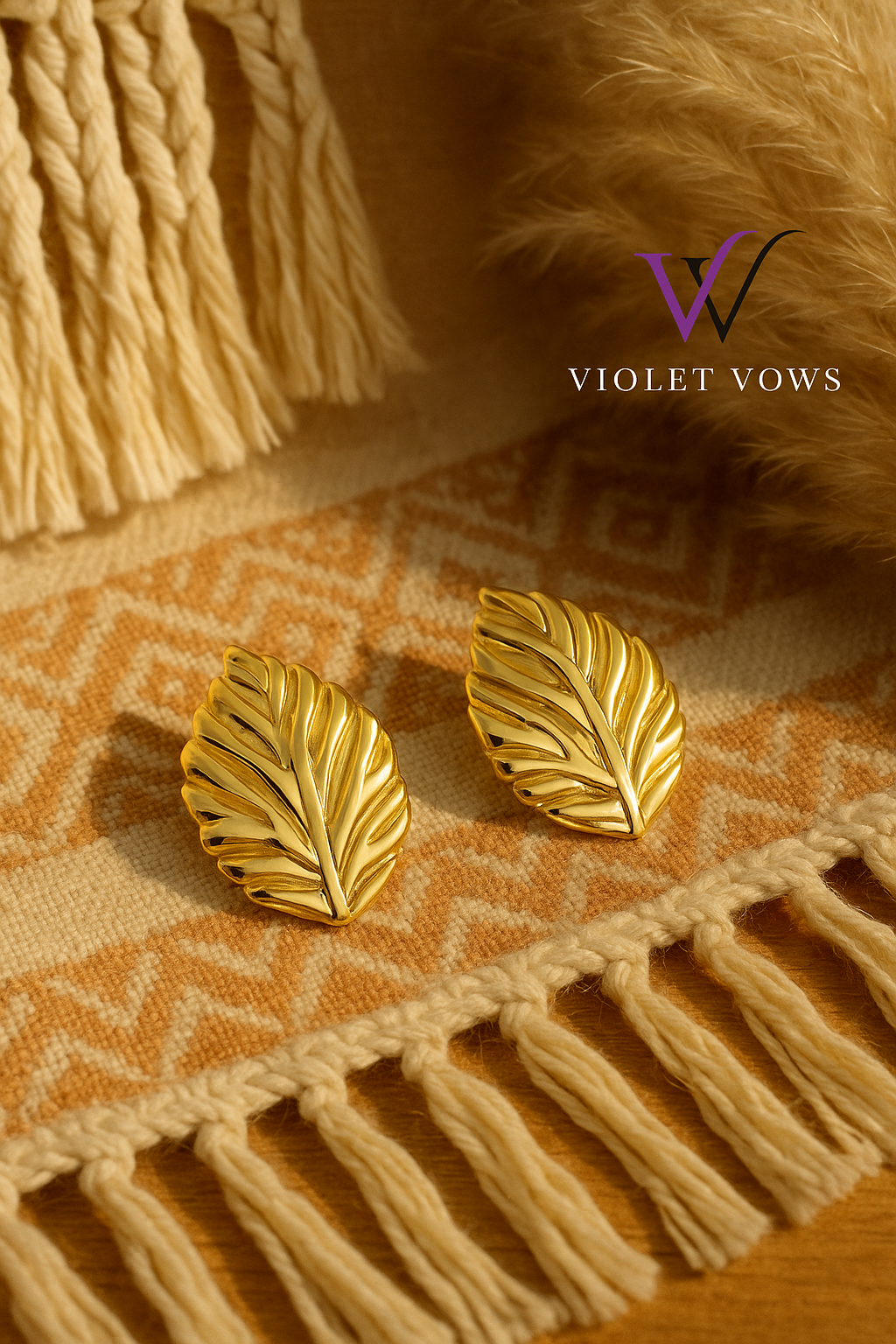 Golden Leaf Earrings - Elegant Botanical Statement Studs
