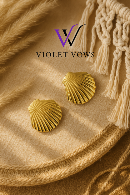 Golden Scallop Shell Earrings - Coastal-Inspired Studs