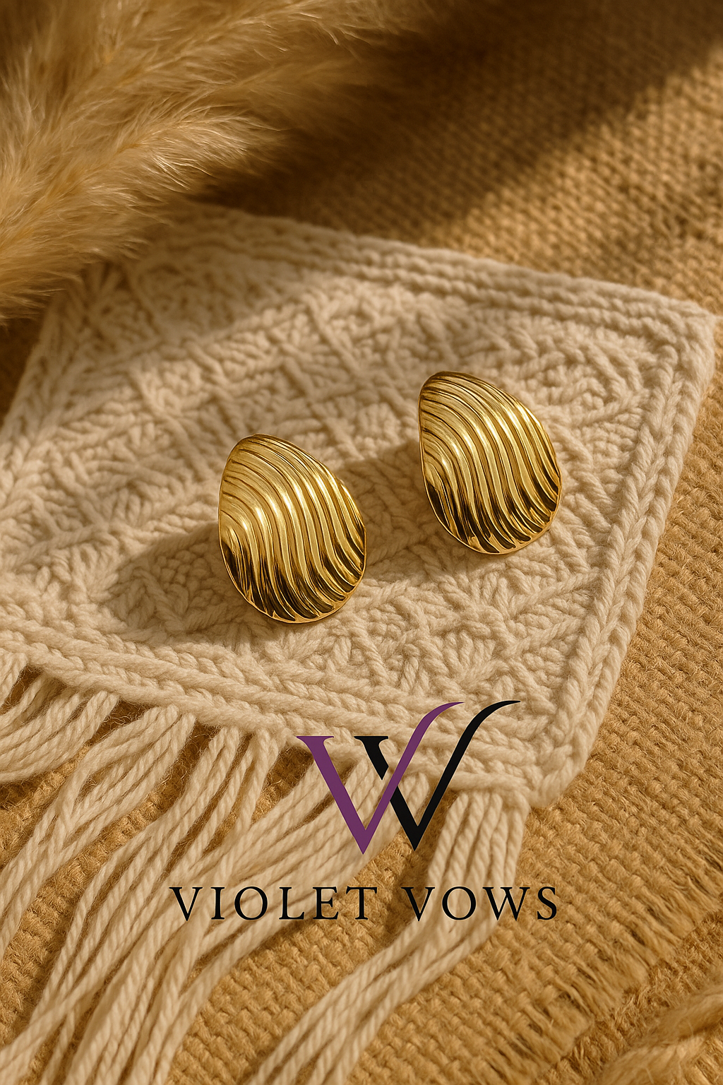Golden Ripple Wave Earrings - Fluid Statement Studs