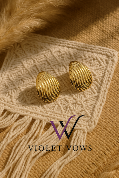 Golden Ripple Wave Earrings - Fluid Statement Studs
