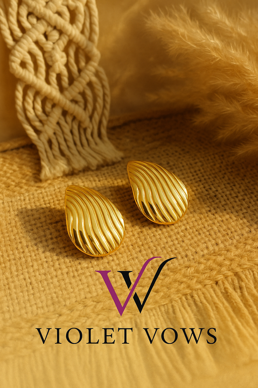 Golden Ripple Wave Earrings - Fluid Statement Studs