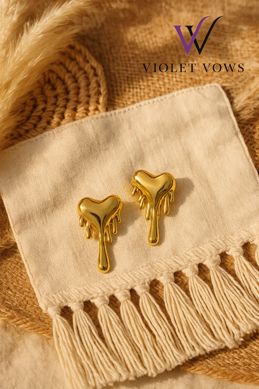 Dripping Gold Heart Earrings - Abstract Statement Studs