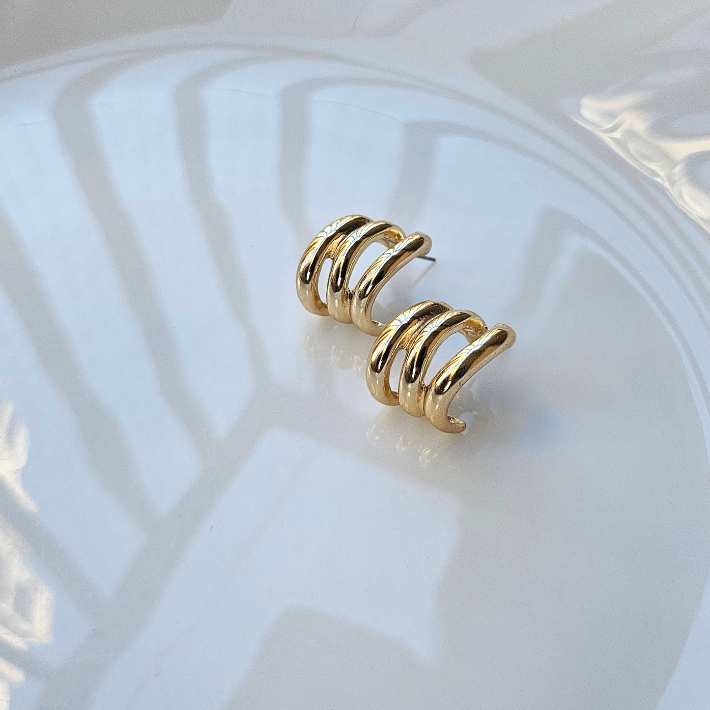 Multi-Ring Golden Huggie Earrings - Modern Statement Hoops