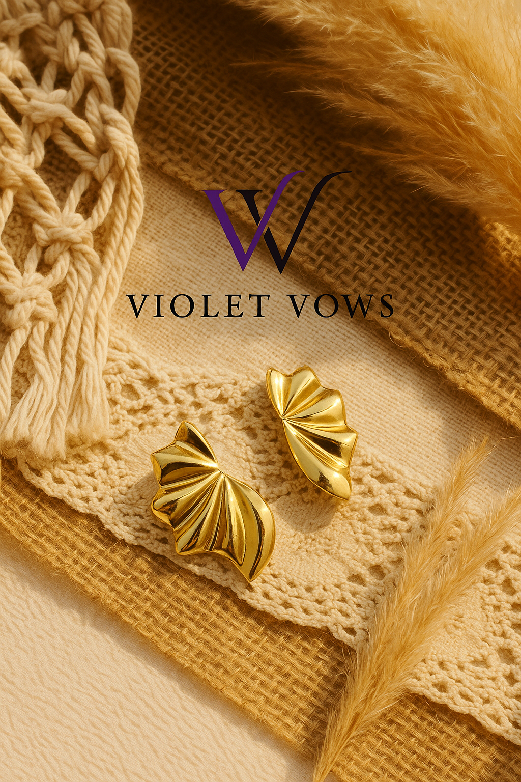Golden Pleated Fan Earrings - Elegant Statement Studs