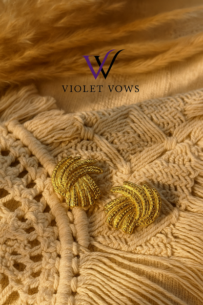 Golden Palm Frond Earrings - Tropical Statement Studs