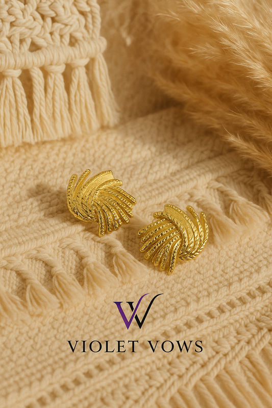 Golden Palm Frond Earrings - Tropical Statement Studs