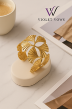 Golden Ginkgo Leaf Cuff Bracelet - Botanical Statement Piece