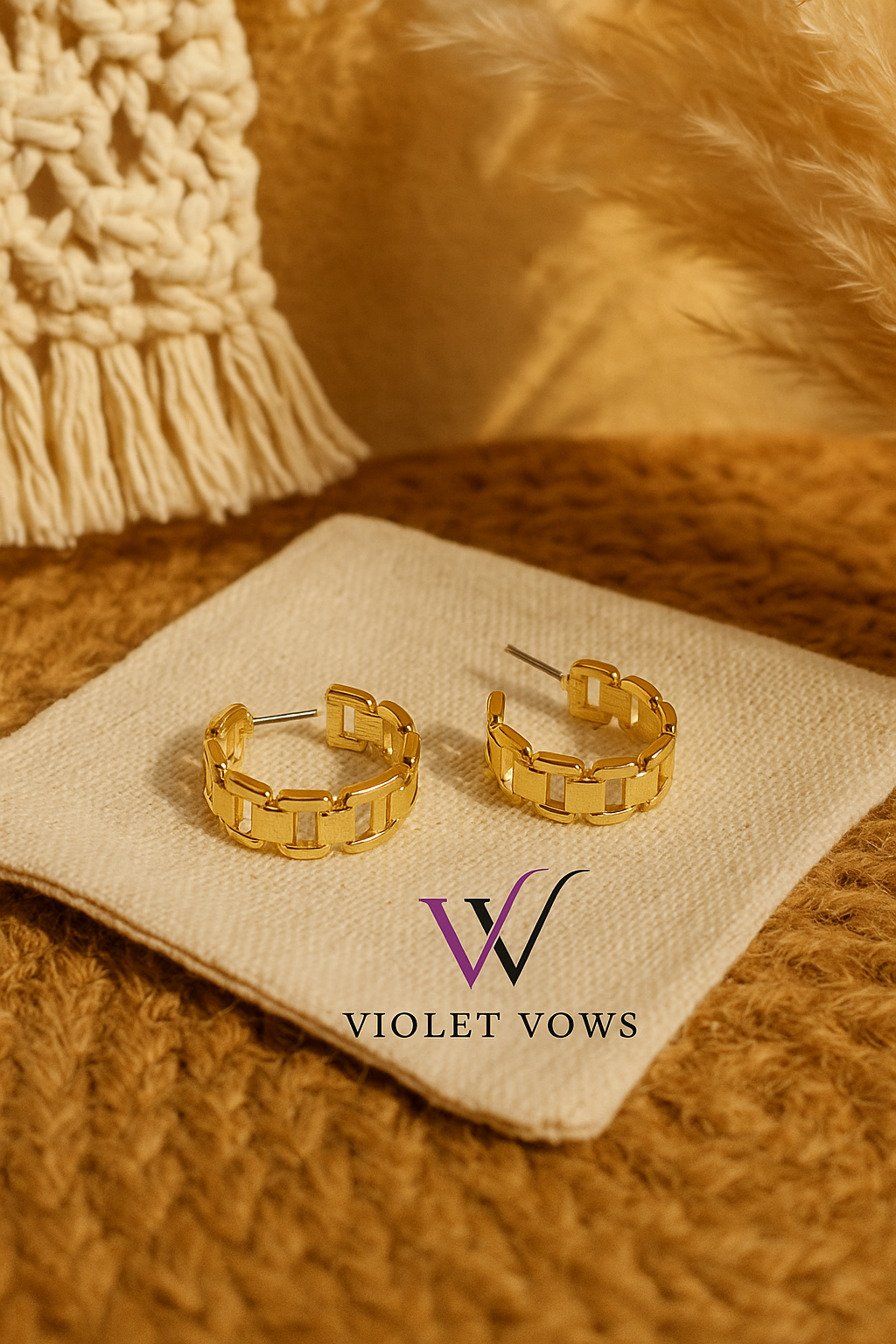 Golden Link Chain Hoop Earrings - Modern and Edgy Hoops