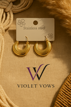Golden Ribbed Crescent Hoops - Statement Everyday Earrings