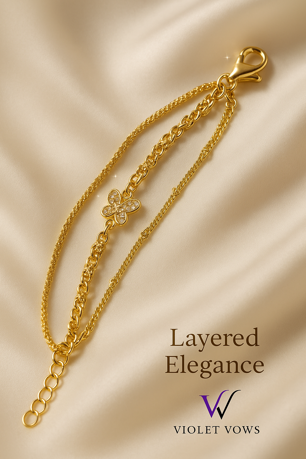 Layered Golden Butterfly Bracelet - Dainty and Elegant