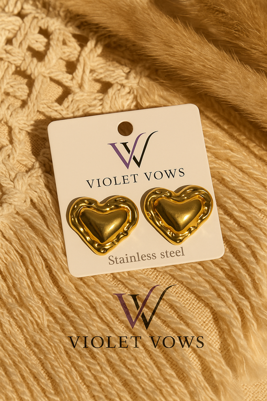 The Golden Sculpted Heart Earrings - Bold and Romantic