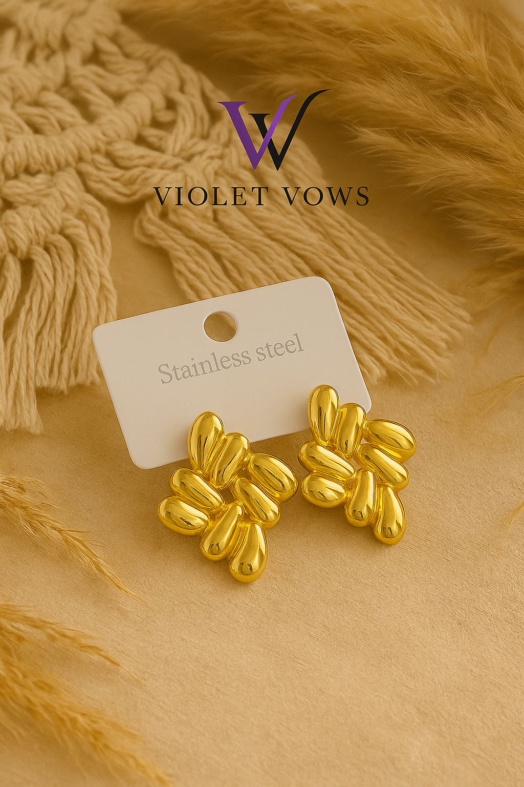 Golden Blossom Studs - Floral Petal Design | Feminine Gold Earrings