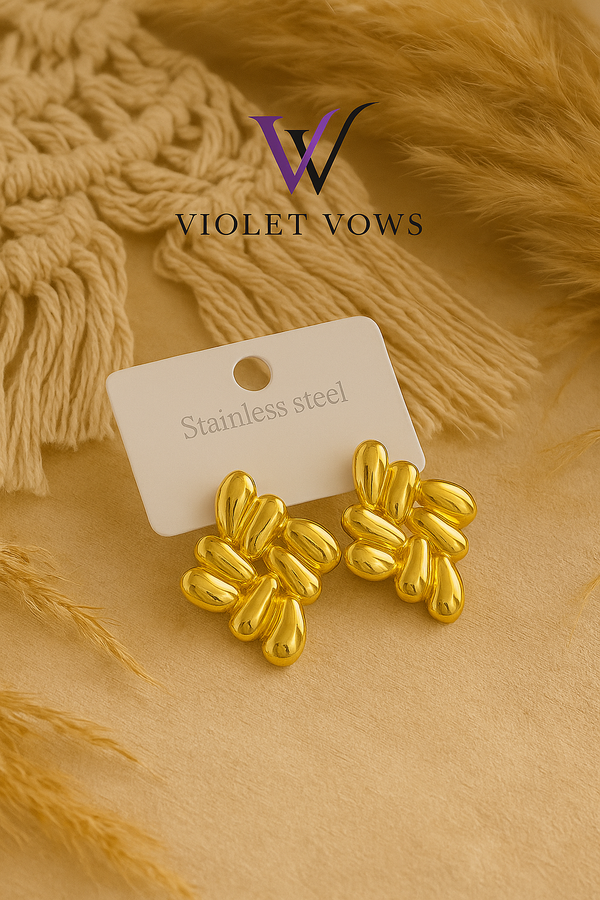Golden Blossom Studs - Floral Petal Design | Feminine Gold Earrings