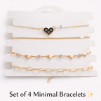 Set of 4 minimal gold bracelets on a white card with 'Set of 4 Minimal Bracelets' text.