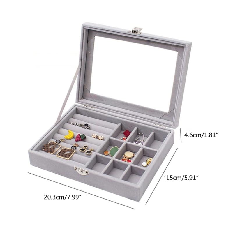 Velvet Jewelry Organizer Box with Glass Lid – Adjustable Ring, Earring & Bracelet Storage (Any Random Colour, No Jewellery Included))