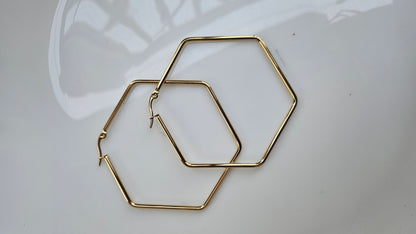 Anti-tarnish :  Hexagon Hoop Earrings