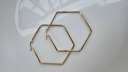 Anti-tarnish :  Hexagon Hoop Earrings
