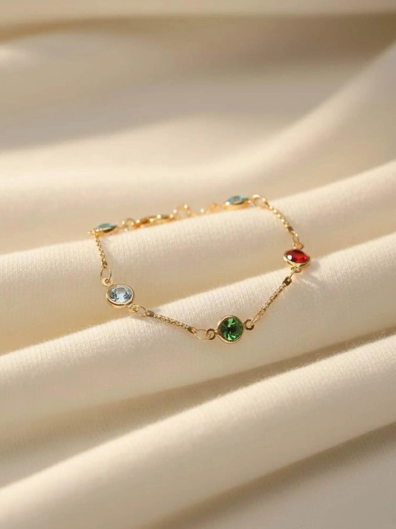Arlette Bracelet – Minimal Multicolor Stone Gold Chain Bracelet