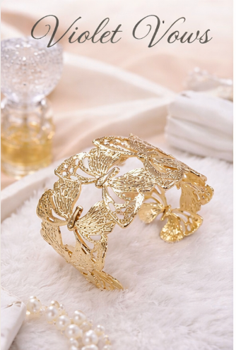 Aurelia Butterfly Cuff Bracelet – Gold Finish Statement Bracelet by Violet Vows