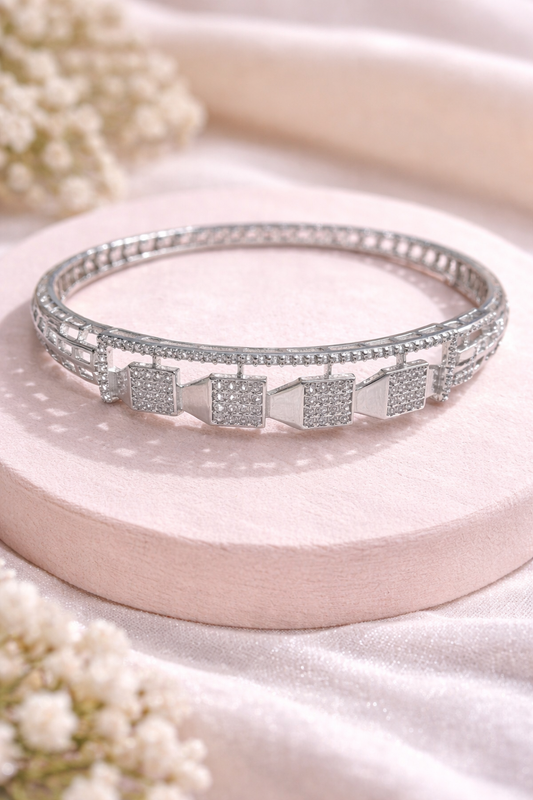 Aurora Square AD Kada – Silver Finish Adjustable Bracelet