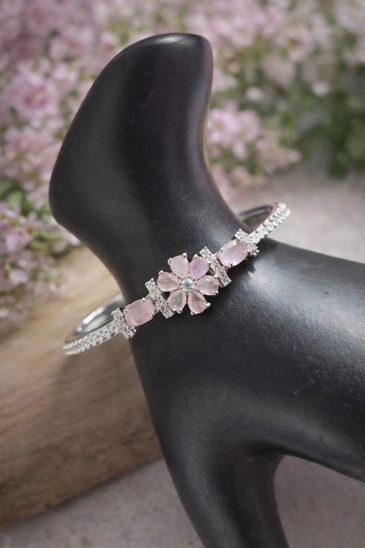 Baby Pink Floral AD Openable Kada Bracelet