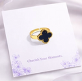 Black Clover Adjustable Ring for Women – Gold Finish Elegant Statement Ring