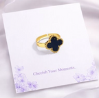 Black Clover Adjustable Ring for Women – Gold Finish Elegant Statement Ring