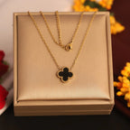 Black Clover Pendant Necklace for Women – Gold Chain Elegant Charm Necklace