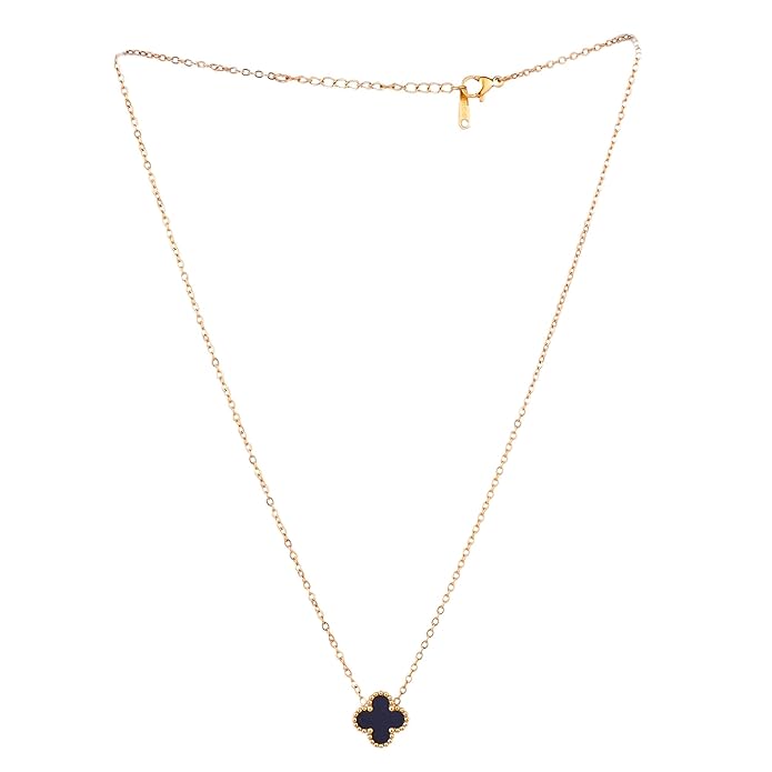 Black Clover Pendant Necklace for Women – Gold Chain Elegant Charm Necklace