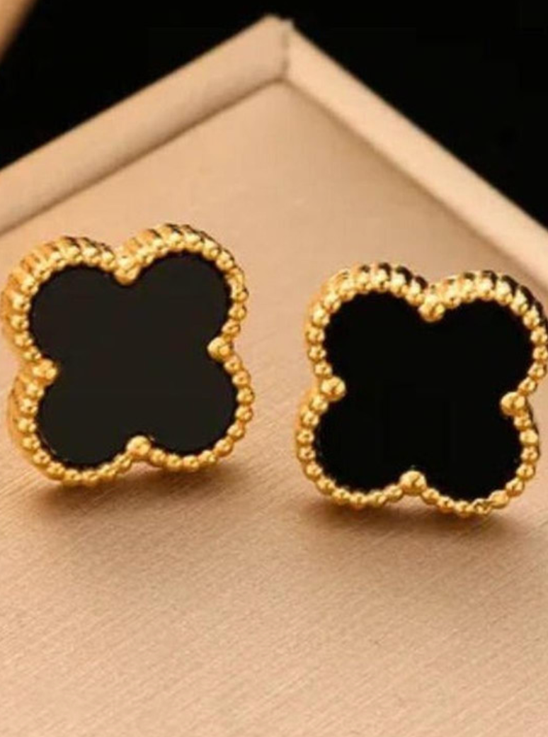 Black Clover Stud Earrings for Women