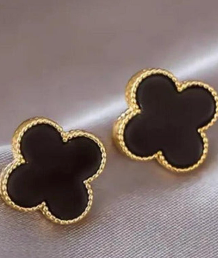 Black Clover Stud Earrings for Women